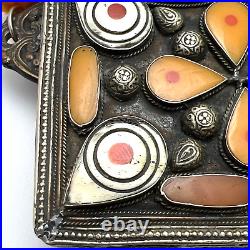 Moroccan Jewish Islamic Amulet Qur'an Case Stone Inlays Mixed Metal