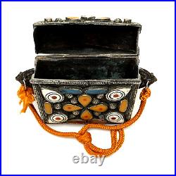 Moroccan Jewish Islamic Amulet Qur'an Case Stone Inlays Mixed Metal