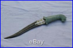 Mughal Islamic Ottoman Gold & silver inlay green jade stone dagger khanjar knife