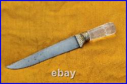 Mughal Islamic gold damascened wootz blade rock crystal small kard dagger knife