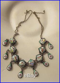 Necklace Collier Persian Enamel antique beautiful birds flowers miniatur paint