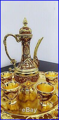 Nice tray, 6 cups Dallah Arabic Coffee copper Rare coffee pot picture middle east