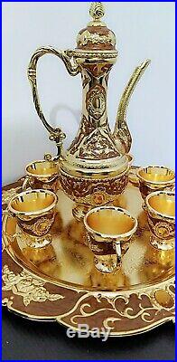 Nice tray, 6 cups Dallah Arabic Coffee copper Rare coffee pot picture middle east