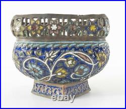 Ntique Middle Eastern Champleve Enamel on Copper Bronze Floral Decorated Dish