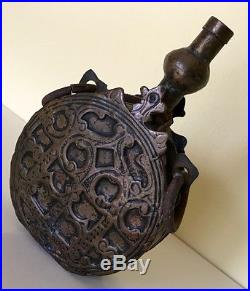 OTTOMAN BRONZE POWDER FLASK Horn antique old swor dagger gun turkish islamic