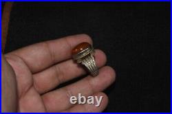 Old Antique Middle Eastern Solid Silver Ring with Carnelian Hakik Bezel