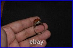 Old Antique Middle Eastern Solid Silver Ring with Carnelian Hakik Bezel