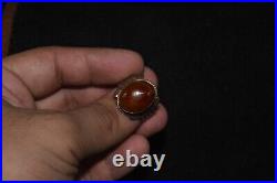 Old Antique Middle Eastern Solid Silver Ring with Carnelian Hakik Bezel