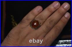 Old Antique Middle Eastern Solid Silver Ring with Carnelian Hakik Bezel