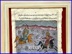 Old Antique Persian Islamic Middle Eastern Painting 4 Medieval Horsemen Fighters