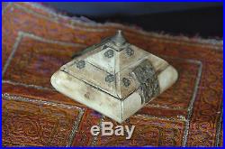 Old Middle Eastern Camel Bone & Brass Box with Handmade Mat