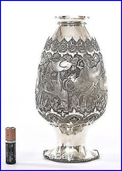 Old Persian Silver Repousse Animal Group Goat Sheep Vase Marked 320 Gram