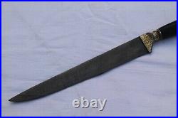 Old antique gold &silver inlaid Damascus blade stone handle pesh-kabz dagger