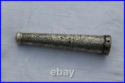 Old antique mughal ottoman islamic silver inlaid chillnum hukkah smoking pipe