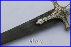 Old rare Mughal rajput silver damascened sword tulwar old iron blade no shamshir