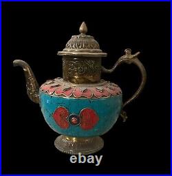 Old teapot antique clay Vintage Middle Eastern Handmade Copper