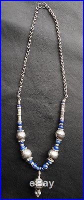 Omani Necklace with old Silver Beads and Lapis Lazuli Beads Exceptional