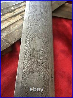 On Sale. Antique Persian Sword 1800s Qajar Dynasty. Silver Damascened Hilt