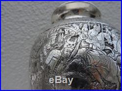 One Of A Kind Persian Islamic Qajar Solid Silver Shah-nameh Battle Figural Vase