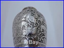 One Of A Kind Persian Islamic Qajar Solid Silver Shah-nameh Battle Figural Vase