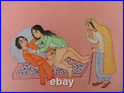 Original Antique 19th C Persian Erotic Sarve-naz Gouache Painting On Paper