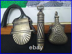 Ottoman Antique style brass gun powder flask, Box Case Vintage gunpowder 3 pcs