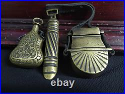 Ottoman Antique style brass gun powder flask, Box Case Vintage gunpowder 3 pcs