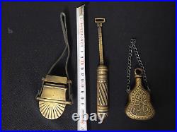 Ottoman Antique style brass gun powder flask, Box Case Vintage gunpowder 3 pcs