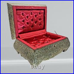 Ottoman Era Chased Silver Panels Plate Wood Box Casket Footed Design