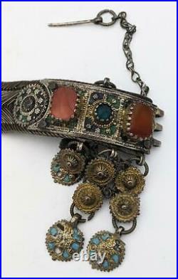 Ottoman Provinces Antique Silver Gilt Enamel & Carnelain Necklace 19th Century