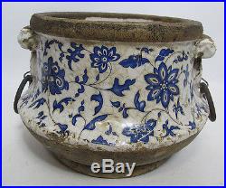 Ottoman Turkish Iznik Isnik Style Brazier Smudge Pot Jardiniere Blue White yqz