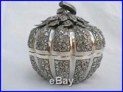 Outstanding Antique Middle Eastern or Ottoman Silver Pumpkin Form Tea Caddy