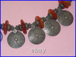 Outstanding Antique Vintage Middle Eastern Beaded Silver & Carnelians Necklace