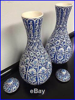Pair Exquisite Large Antique Ceramic Kutahya Iznik Ottoman Turkey Urn Armenian