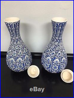 Pair Exquisite Large Antique Ceramic Kutahya Iznik Ottoman Turkey Urn Armenian