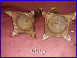 Pair Large Middle Eastern Enameled Brass Candlesticks Antique