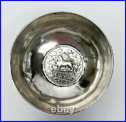 Pair Middle Eastern Silver Coin Bowls Hand Chased Floral Decoration