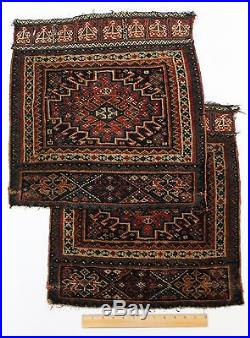 Pair Semi-Antique Hand Woven Persian Wool Bag-Face Rug, NR