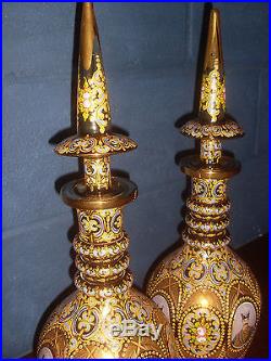 Pair of Bohemian Glass Persian Decanters with Portraits of Nasir Al-Din Shah Qajar