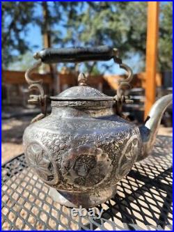 Persian Antique Middle Eastern Tea Pot/ Kettle Handmade Mixed Hammered Metal L