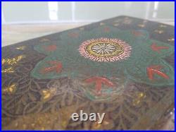 Persian Brass Box Etched Engraved Animals Painted with Wood Compartments