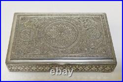 Persian Hand Chiseled Silver Table Cigarette Box 319 Grams Beautiful