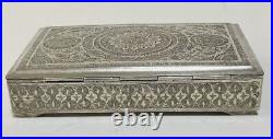 Persian Hand Chiseled Silver Table Cigarette Box 319 Grams Beautiful