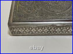 Persian Hand Chiseled Silver Table Cigarette Box 319 Grams Beautiful