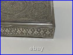 Persian Hand Chiseled Silver Table Cigarette Box 319 Grams Beautiful