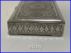 Persian Hand Chiseled Silver Table Cigarette Box 319 Grams Beautiful