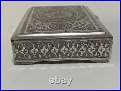 Persian Hand Chiseled Silver Table Cigarette Box 319 Grams Beautiful