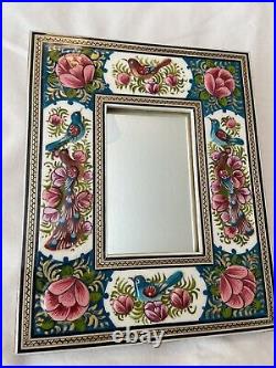 Persian Handmade, Hand Painted Khatam Mirror With Wooden Frame NEW