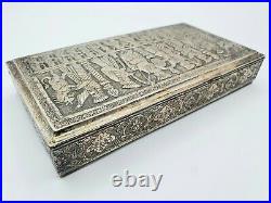 Persian Islamic Silver 840 Case Cigar Box King with Servants Sun Zoroastrianism