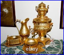 Persian Samovar 7 Piece Electric Tea Set Gold Plated Middle Eastern. WOW